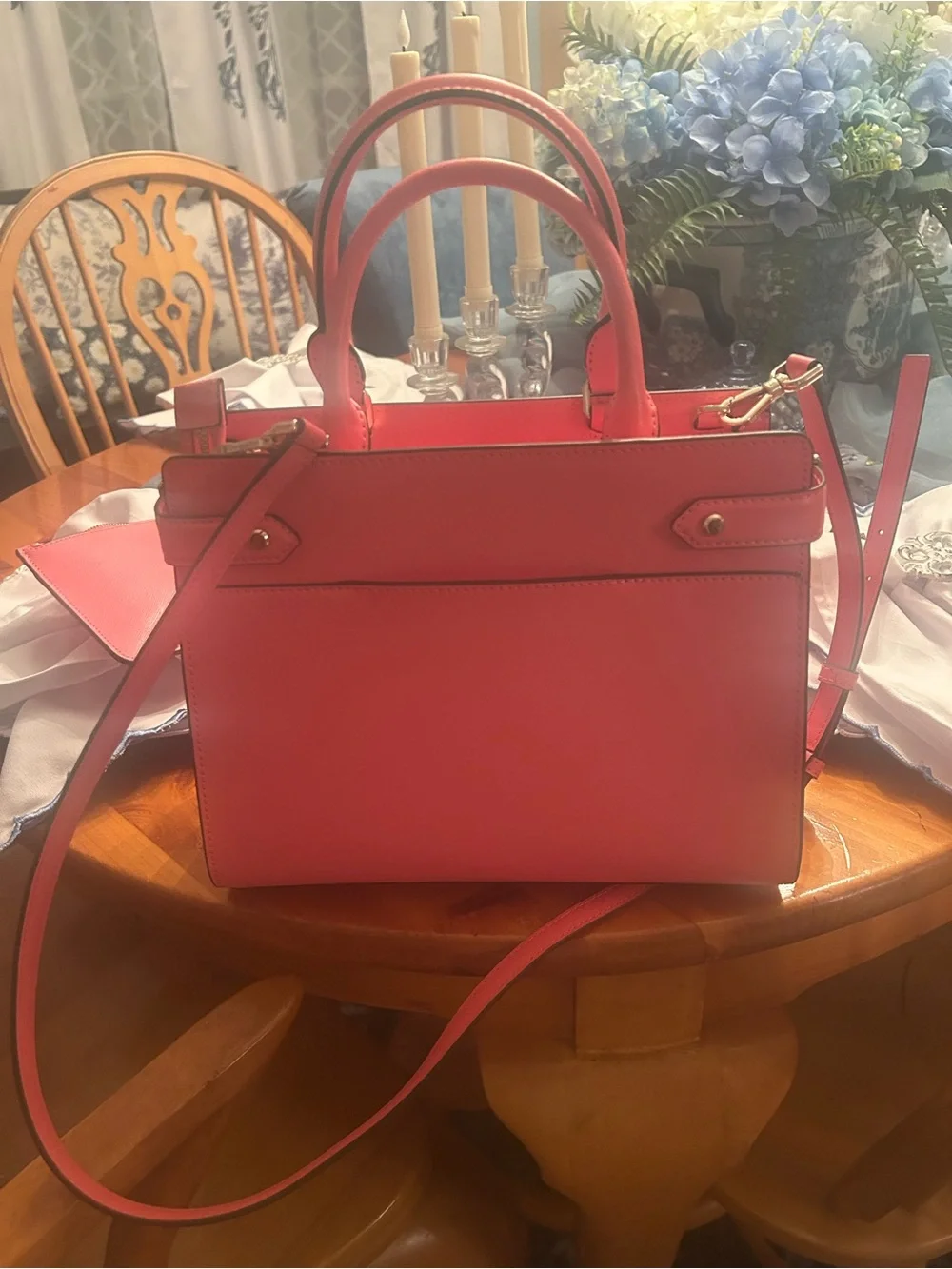 kate spade Hot Coral Saffiano Leather Satchel with Strap